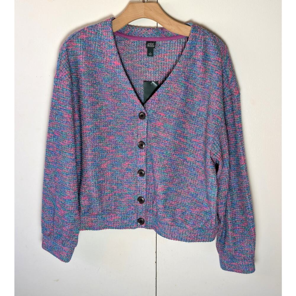 Wild Fable Purple Abstract V Neck Button Cardigan Small - Picture 9 of 15